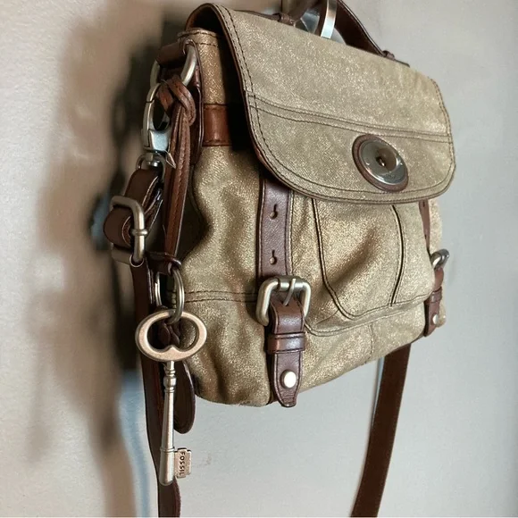 Fossil convertible satchel crossbody gold Y2k handle academia canvas field brief